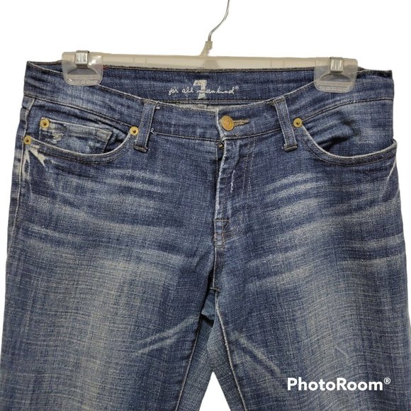 7 For All Mankind Embellished Rhinstone Flare Wide Boot Leg  Jeans  Size 28 - Picture 3 of 9